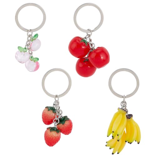 PH PandaHall 4 Arten Obst Schlüsselanhänger: Banane, Erdbeere, Pfirsich, Tomate - Harz - Unisex - 4 Stück von PH PandaHall