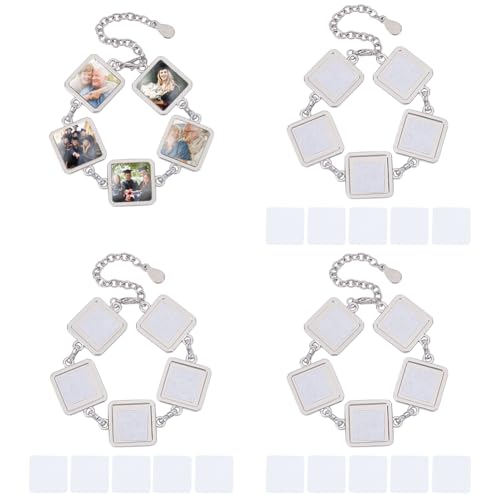 PH PandaHall 4 Sets Sublimation Armbänder Wärmeübertragung Armband Blank Foto Lünette Armband mit quadratischen Tabletts Blank Verstellbares Sublimationsarmband für Jewerly Making Crafting von PH PandaHall