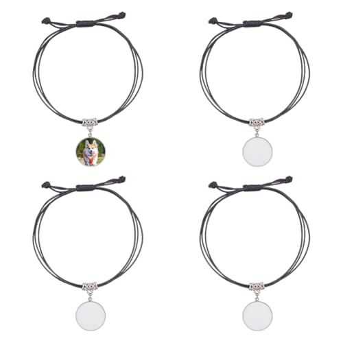 PH PandaHall 4 Sets Sublimation Blanko-Armband Wärmeübertragung Armband Flaches, rundes Blanko-Armband Sublimationsschmuck mit schwarzer gewachster Kordel für Schmuckherstellung von PH PandaHall