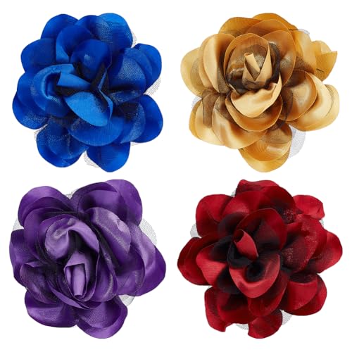 PH PandaHall 4 Stück 3D Blumenbrosche 4 Farbe Große Rosenblumenbrosche 11-12cm Satinstoff Sicherheitsnadel Broschen Blumen Clips Haarnadel Broschen Für Frauen Kleid Party Hut Kleidung Rucksack von PH PandaHall