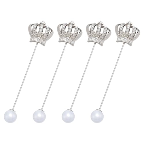 PH PandaHall 4 Stück Königinnenkrone-Brosche Mode-Brosche für Damen Strass-Kronen-Reversbrosche Platinlegierung-Reversnadel Imitationsperlen-Brosche für Damenbekleidung Hochzeitsaccessoires Schmuck von PH PandaHall