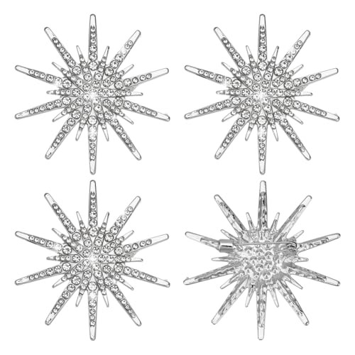 PH PandaHall 4 Stück Schneeflocke Kristall Brosche Platinlegierung Pins 52mm Schneeflocke Revers Pins Brosche für Damen Winterkleidung Schmuck Weihnachten Geburtstag Party Dekoration Geschenk von PH PandaHall