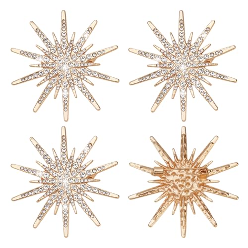 PH PandaHall 4 Stück Schneeflocken Rhinstoff Sprengel Goldlegierungs Spitzen 52mm Schneeflocken Knopfloch Spitzen Sprengel für Damen Winterkleidung Schmuck Weihnachten Geburtstagsparty Dekor Geschenk von PH PandaHall