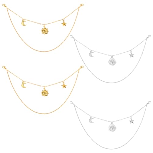 PH PandaHall 4 Stück Schuhketten Aus Metall Doppelte Stiefelkette Punk Kette Mit Sonne Mond Stern Anhängern Schmuckkette Jeanskette Für DIY Freizeitschuhtaschen Dekor Golden/Platin von PH PandaHall
