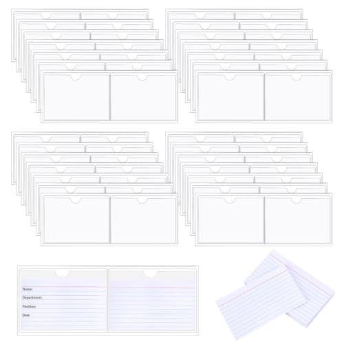 PH PandaHall 40pcs Selbstklebende Kartentaschen Für 3x5 Zoll Große Karteikartenhalter Set Etikettenhalter Für Lagerbehälter Wiederverwendbare Etikettenhalter Für Die Bibliothek Zu Hause Mit 80 Karten von PH PandaHall