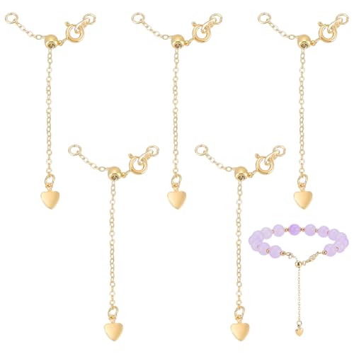 PH PandaHall 5 Stück 18K Goldbeschichtete Halskettenverlängerungen einstellbare Armbandverlängerungen mit Herzanhänger Goldverlängerungsketten für DIY-Halsketten Armbänder Fußketten Handwerks von PH PandaHall