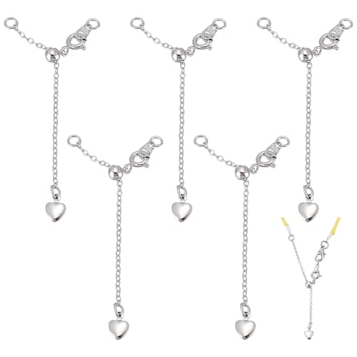 PH PandaHall 5 Stück Halskettenverlängerer Verstellbare Armbandverlängerer mit Herzanhänger Platinverlängerungsketten Messingendketten für DIY Halsketten Armbänder Fußketten Weihnachts Schmuck von PH PandaHall