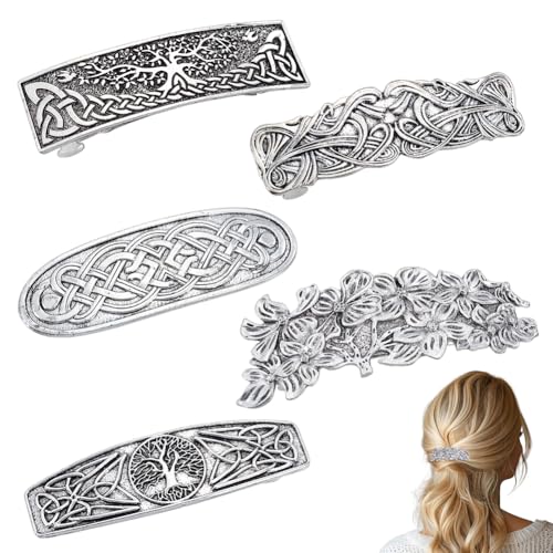 PH PandaHall 5 Styles Haarspangen Aus Metall Groß Handgefertigt Retro Waldpfauen Haarnadel Vintage Französischer Haarschmuck Für Frauen Und Mädchen Antik Silber 77~93mm von PH PandaHall