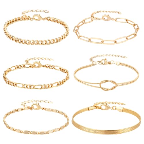 PH PandaHall 6 Stile Kettenarmbänder Goldenes Infinity Cuban Link Armband Messingarmbänder Für Männer Frauen Papa Ehemann Schmuckset 17.9~18.6cm von PH PandaHall