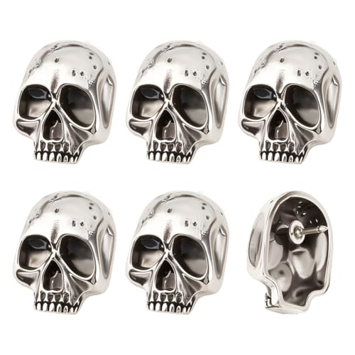 PH PandaHall 6 Stück Gothic Schädel Brosche, Skelett Kopf Brust Pin Alloy Skulls Pins Antike Silber Punk Style Skulls Anstecknadeln Skull Anstecknadel für Tücher Taschen Hüte Kostüm Zubehör von PH PandaHall