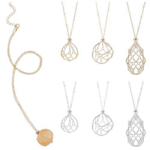 PH PandaHall 6pcs Leere Kristall-Halter Halskette, 925 Sterling Silber Halskette Kette 18K Gold plattierte Käfig-Halskette Einstellbare Stein Edelstein-Anhänger Halskette für DIY-Schmuck, Gold Platin von PH PandaHall
