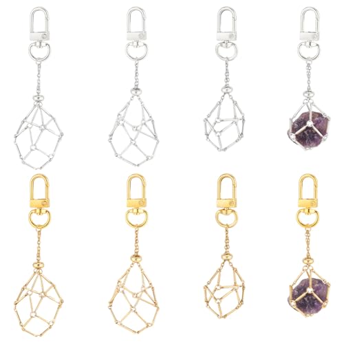 PH PandaHall 8 Stück 4 Stile Kristallsteinhalter Schlüsselanhänger Goldener Kristallanhänger Schlüsselanhänger Messingkäfig Mesh Schlüsselanhänger Für DIY Schmuck Basteln Geldbörse von PH PandaHall