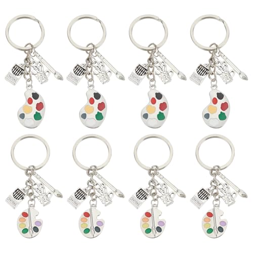 PH PandaHall 8pcs Paint Palette für Schlüsselanhänger, Farbe Künstler Charms 2 Styles Keychain Paint Geschenk Lanyard Handtasche Künstler Charme Alloy Paint Keychain für Künstler Liebhaber Geschenke von PH PandaHall