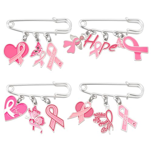 PH PandaHall Awareness Ribbon Sicherheitsnadeln 4 Stück Breast Cancer Awareness Ribbon Brosche Pins Hoffnung Bänder Broschen Schmetterling Legierung Emaille Broschen Schal Clips für Frauen Kleidung von PH PandaHall