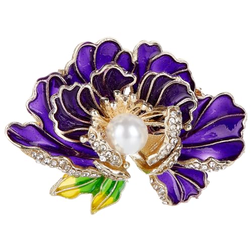 PH PandaHall BlumenBrosche Pins Emaille Rheinstein Brosche Purpurne Badges Kragenstecker Kristall Perlen Blumen Kragenstecker für Party Tanz Hochzeit Bankett Frauen Geschenk Kleid Rucksack 3.7x5cm von PH PandaHall
