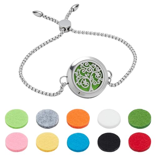 PH PandaHall Diffusor Armbänder Für Ätherische Öle Verstellbar Aromatherapie Medaillon Lebensbaum Diffusor Armband Edelstahl Duftarmbänder Mit 10 farbigen Nachfüllpads Für Frauen Geburtstagsgeschenke von PH PandaHall