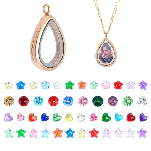 PH PandaHall Goldene Medaillon Halskette Charme Gedächtnis-Anhänger Teardrop Floating Anhänger Lockets Kette Halsketten Glas Medaillon Charm mit Herz Blume Glas Cabochon für DIY Halskette Schmuck von PH PandaHall