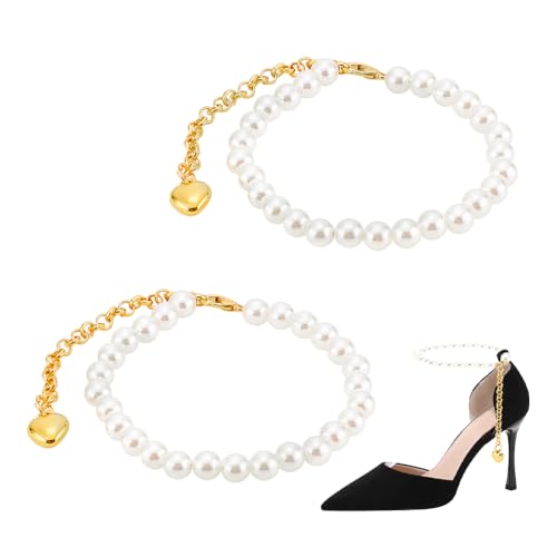 PH PandaHall High Heel Schuh Riemen Perle Perlen Schuh Schnürsenkel zum Halten von losen Schuhen mit hohem Absatz, Abnehmbare Anti-Loose Fußkettchen Schnürsenkel Zubehör, Gold von PH PandaHall