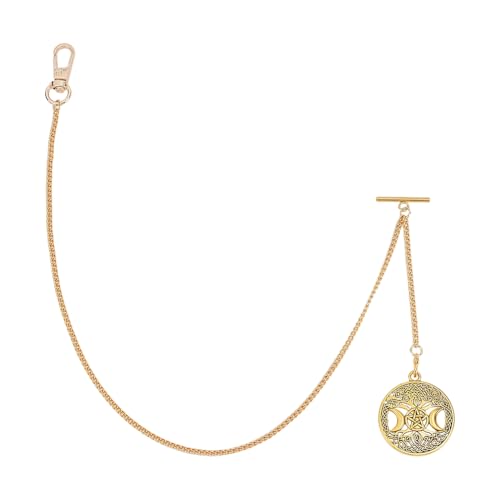 PH PandaHall Taschenuhrkette 19,5 Zoll Metall Geldbörse Kette Taschenuhr Fob T Bar Herren Link Vintage Stil Golden Moon Goddess Uhr Kette Anhänger:1.5 Zoll von PH PandaHall