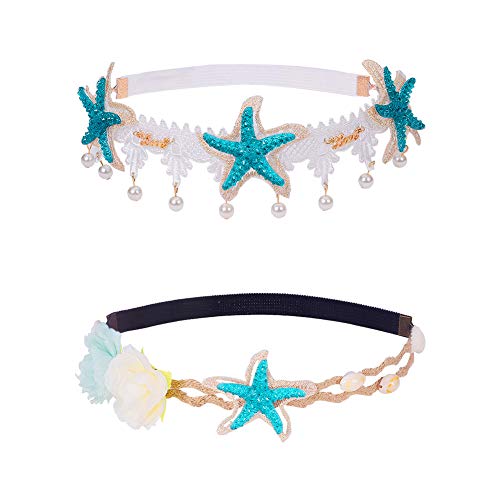PandaHall 2 Strang Seashell Wave Stirnband Ocean Acryl Starfish Shell Lace Stirnband elastisches Haarband Blumen Starfish Seashell Stirnbänder Meerjungfrau Haarschmuck von PH PandaHall