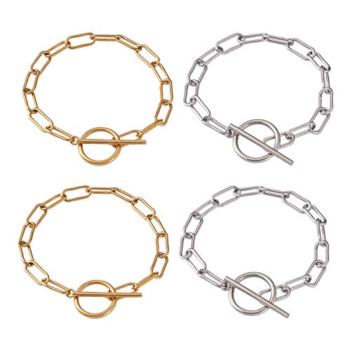 PandaHall 4 Stück Titanstahl Büroklammer Kette Armbänder 21,4 cm Silber & Gold Oval Link Kette Oval Kettenglieder Knöchel Armband für Damen Herren Mädchen von PH PandaHall