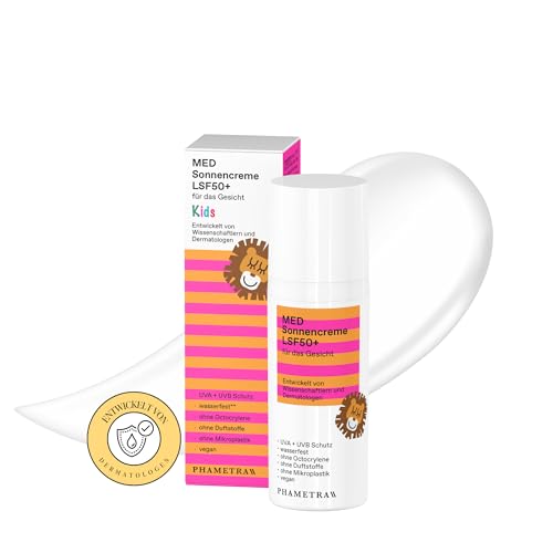 Phametra MED Sonnencreme LSF 50+ KIDS | Sehr hoher Schutz bei allergischer und empflindlicher Haut |ohne Octocrylene | UVA + UVB Schutz | wasserfest |ohne Duftstoffe | vegan |ohne Mikroplastik | 50ml von PHAMETRA