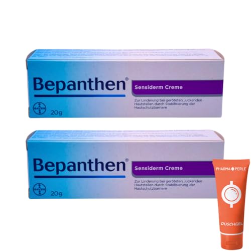 Bepanthen Sensiderm Creme 2x 20 g I Pflegecreme zur Stabilisierung der Hautschutzbarriere bei empfindlicher Haut I Ohne Kortison, Duft- & Konservierungsstoffe I Spar-Set plus Pharma Perle give-away von PHARMA PERLE