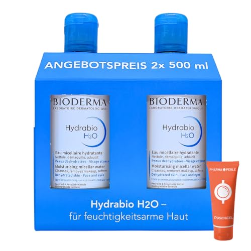 Bioderma Hydrabio H2O Mizellarlösung 2x 500 ml I Feuchtigkeitsspendendes Mizellen-Reinigungswasser I Make-Up-Entferner I Feuchtigkeit I mit Pharmaperle Duschgel von PHARMA PERLE