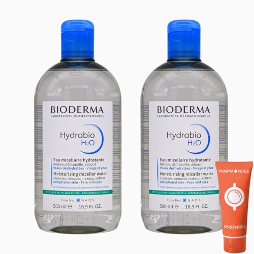 Bioderma Hydrabio H2O Mizellarlösung 2x 500 ml I Feuchtigkeitsspendendes Mizellen-Reinigungswasser I Make-Up-Entferner I Feuchtigkeit I mit Pharmaperle Duschgel von PHARMA PERLE