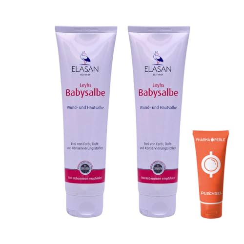 ELASAN Leyhs Babysalbe 2x 150 ml I Pflegende Hautsalbe für empfindliche Babyhaut im Windelbereich I Ohne Zink & Duftstoffe I Milde Pflegeformel mit Tonerde I Spar-Set plus Pharma Perle give-away von PHARMA PERLE