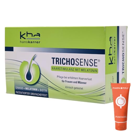 Hans Karrer Trichosense Lösung, 30x 3 ml I Pflege bei erhöhtem Haarverlust für Frauen und Männer I Haarausfall I dünnes Haar I gesunde Haare I Melatonin I Biotin I Spar-Set plus Pharma Perle (1x) von PHARMA PERLE