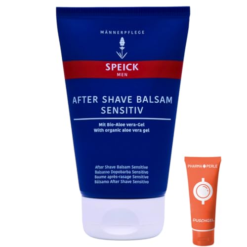 Men After Shave Balsam Sensitiv 1x 100 ml I Beruhigende Pflege für empfindliche Haut I Mit Bio-Aloe Vera und Ringelblumenextrakt I Ohne Parabene und Silikone I Spar-Set plus Pharma Perle give-away von PHARMA PERLE