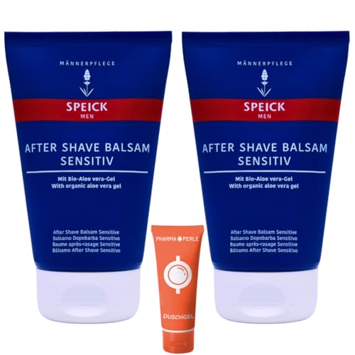 Men After Shave Balsam Sensitiv 2x 100 ml I Beruhigende Pflege für empfindliche Haut I Mit Bio-Aloe Vera und Ringelblumenextrakt I Ohne Parabene und Silikone I Spar-Set plus Pharma Perle give-away von PHARMA PERLE