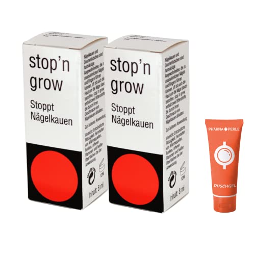 Stop'n Grow Tinktur I Stoppt Nägelkauen und Daumenlutschen I für Kinder und Erwachsene I 2x8ml Sparset I mit PharmaPerle Duschgel 30ml von PHARMA PERLE