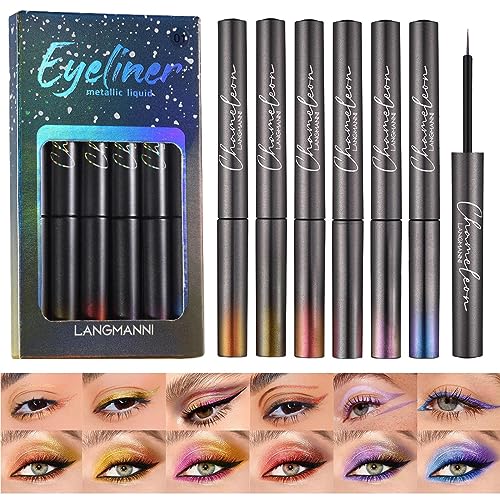 Flüssiges Glitzer-Eyeliner-Set,6 farbige, langlebige, wasserfeste farbige Eyeliner - Glitzer-Eyeliner für Damen und Mädchen, Liquid Liner Buntes Set, Liquid Liner Phasz von PHASZ