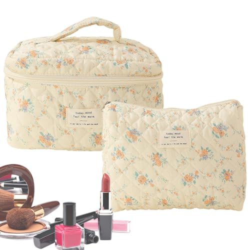 Kulturbeutel für Reisen, Kosmetiktasche mit Blumenmuster, mit Reißverschluss, für Reisen, Kulturbeutel, Kosmetik, Make-Up-Organizer für Damen, 2 Stück, B, 1 von PHASZ