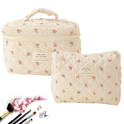 Kulturbeutel für Reisen, Kosmetiktasche mit Blumenmuster, mit Reißverschluss, für Reisen, Kulturbeutel, Kosmetik, Make-Up-Organizer für Damen, 2 Stück, F, 1 von PHASZ