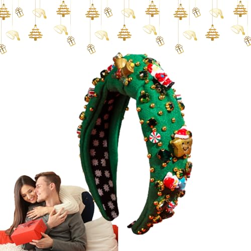 PHASZ Feiertags-Strass-Stirnbänder | Breites Weihnachts-Perlen-Stirnband – Festliches Feiertagsparty-Accessoire, Weihnachtszubehör, Weihnachts-Kopf-Hut-Topper für Frauen von PHASZ