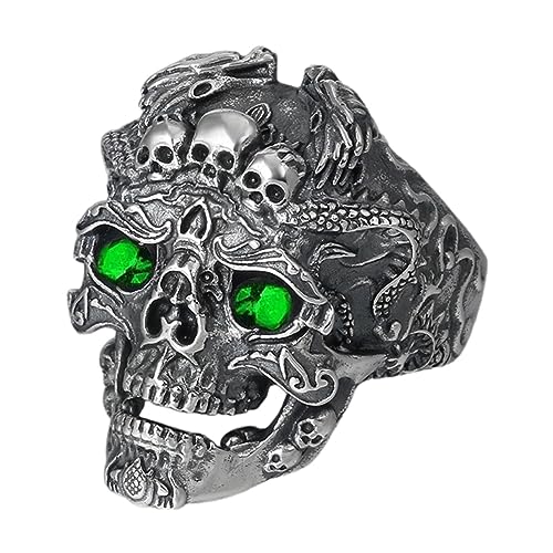 PHASZ Skelett-Kopfringe - Vintage gruselige Skelettringe | Vintage-Retro-Skelett-Schmuck, Gothic-Moderinge, gruselige offene Ringe mit Totenkopfkopf für Frauen, Jungen und Mädchen von PHASZ