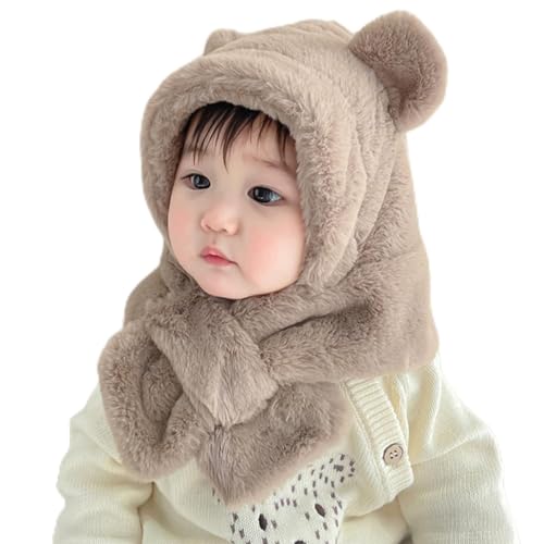 Winter Kinder Hut Kapuzenschal 2-in-1 Kinder Mädchen Warme Plüsch Flauschige Cartoon Winter Hüte Schal Handschuhe Mit Hoodie Kappe Kostü von PHASZ