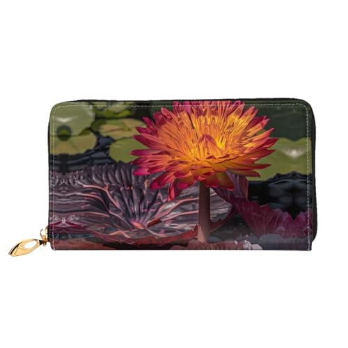 PHAYAH A Blooming Water Lily Pattern Damen Geldbörse Lange Clutch Reißverschluss Rund Reise Leder Geldbörse Große Kapazität Kreditkartenetui von PHAYAH