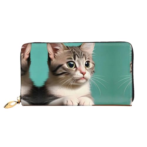 PHAYAH A Curious Cat Pattern Damen Geldbörse Lange Clutch Reißverschluss Rund Reise Leder Geldbörse Große Kapazität Kreditkartenetui von PHAYAH