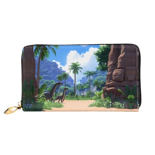 PHAYAH Age of Dinosaurs Pattern Damen Geldbörse Lange Clutch Reißverschluss Rund Reise Leder Geldbörse Große Kapazität Kreditkartenetui von PHAYAH