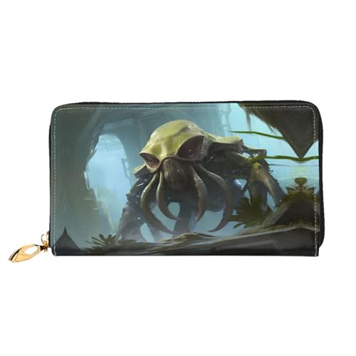 PHAYAH Alien Advent Muster Damen Geldbörse Lange Clutch Reißverschluss Rund Reise Leder Geldbörse Große Kapazität Kreditkartenetui von PHAYAH