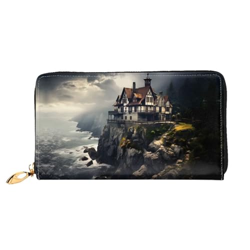 PHAYAH Ancient City By The Sea Pattern Damen Geldbörse Lange Clutch Reißverschluss Rund Reise Leder Geldbörse Große Kapazität Kreditkartenetui von PHAYAH