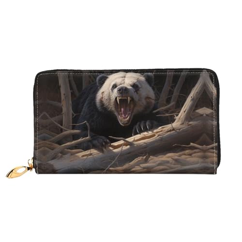 PHAYAH Angry Panda Pattern Damen Geldbörse Lange Clutch Reißverschluss Rund Reise Leder Geldbörse Große Kapazität Kreditkartenetui von PHAYAH