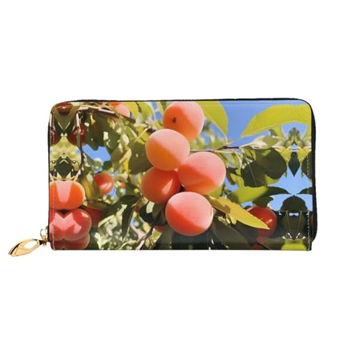 PHAYAH Aprikose Ernte Muster Damen Geldbörse Lange Clutch Reißverschluss Rund Reise Leder Geldbörse Große Kapazität Kreditkartenetui von PHAYAH