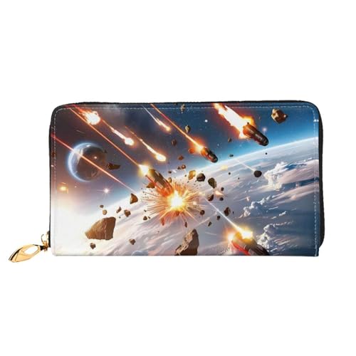 PHAYAH Asteroid Impact Pattern Damen Geldbörse Lange Clutch Reißverschluss Rund Reise Leder Geldbörse Große Kapazität Kreditkartenetui von PHAYAH