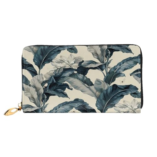PHAYAH Big Banana Leaf Pattern Damen Geldbörse Lange Clutch Reißverschluss Rund Reise Leder Geldbörse Große Kapazität Kreditkartenetui von PHAYAH