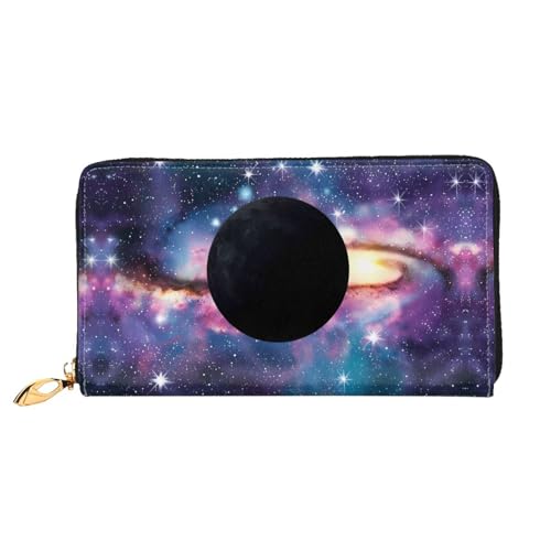 PHAYAH Black Planet Pattern Damen Geldbörse Lange Clutch Reißverschluss Rund Reise Leder Geldbörse Große Kapazität Kreditkartenetui von PHAYAH